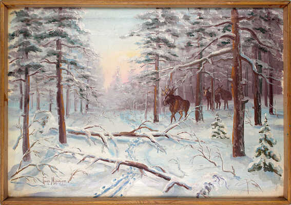 Неизвестный художник. Лоси в зимнем лесу